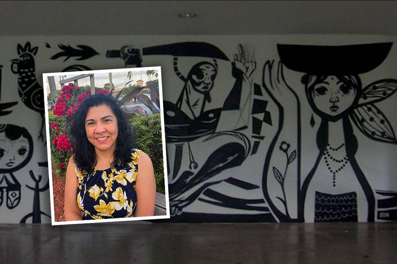 Background image: Grafite, 保罗Speto, Museu Afro Brasil, São Paulo; Image right: Alejandra Aguilar Dornelles, Ph.D.